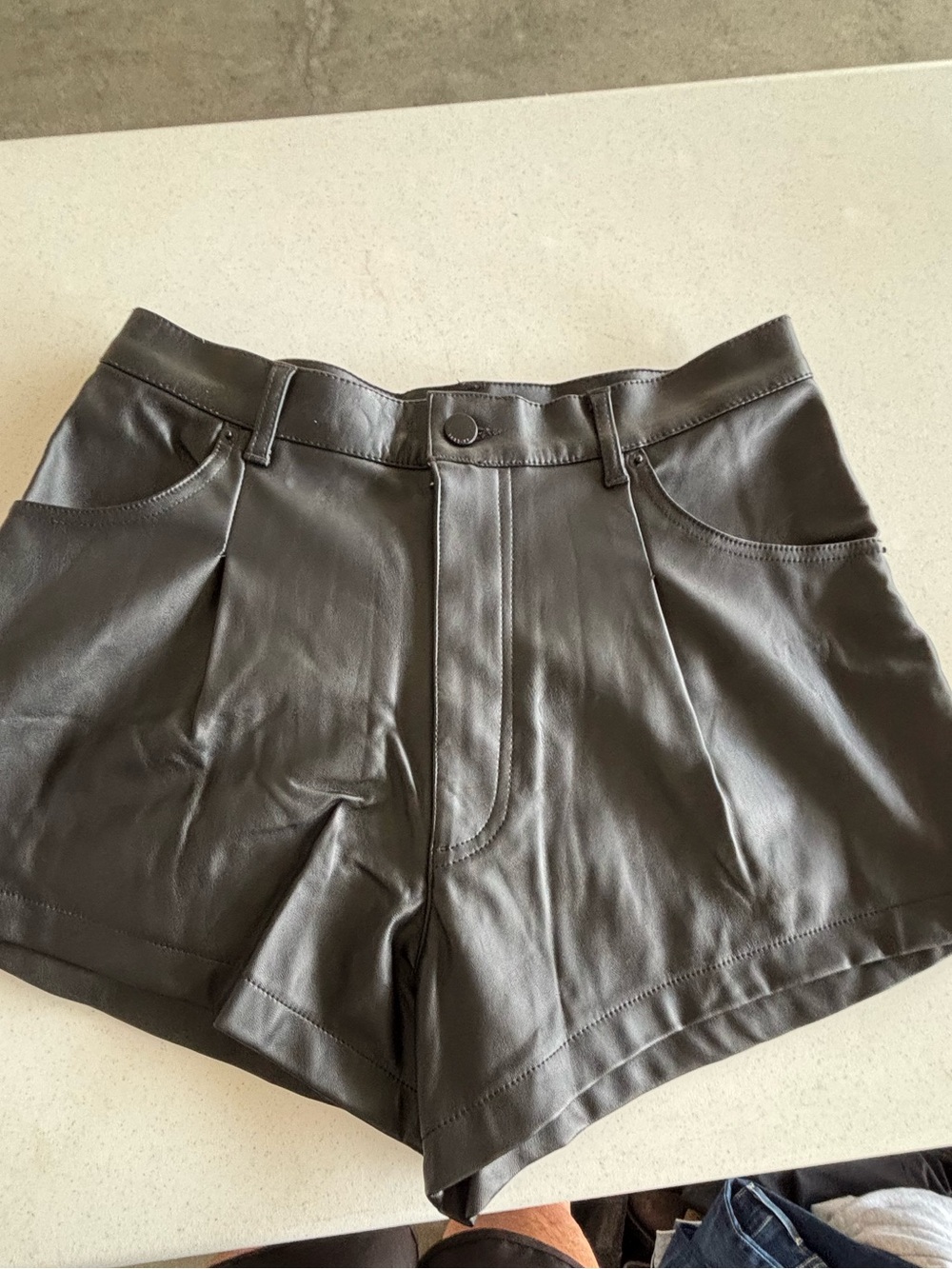 Abercrombie & Fitch High-Rise Faux Leather Shorts - Black